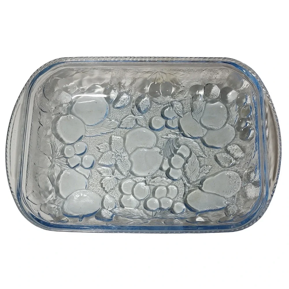 Vintage Libbey Glass Casserole Dish Orchard Blue 10x14‎ Inch Oven Proof Baking